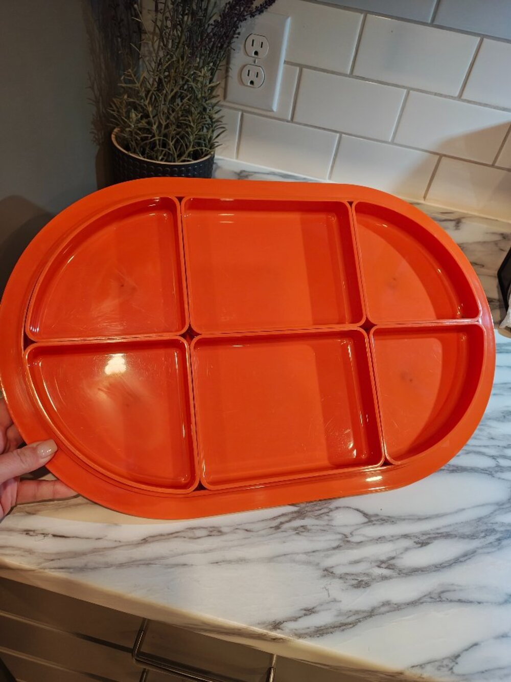 Vintage 1979 André Morin IPL Orange Divided Serving Tray 6 Removable Dishes